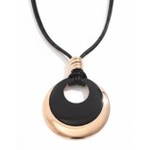 Collier femme Zwart et doré avec pendentif rond - collier cordon au design moderne en demi-lune - collier avec pendentif