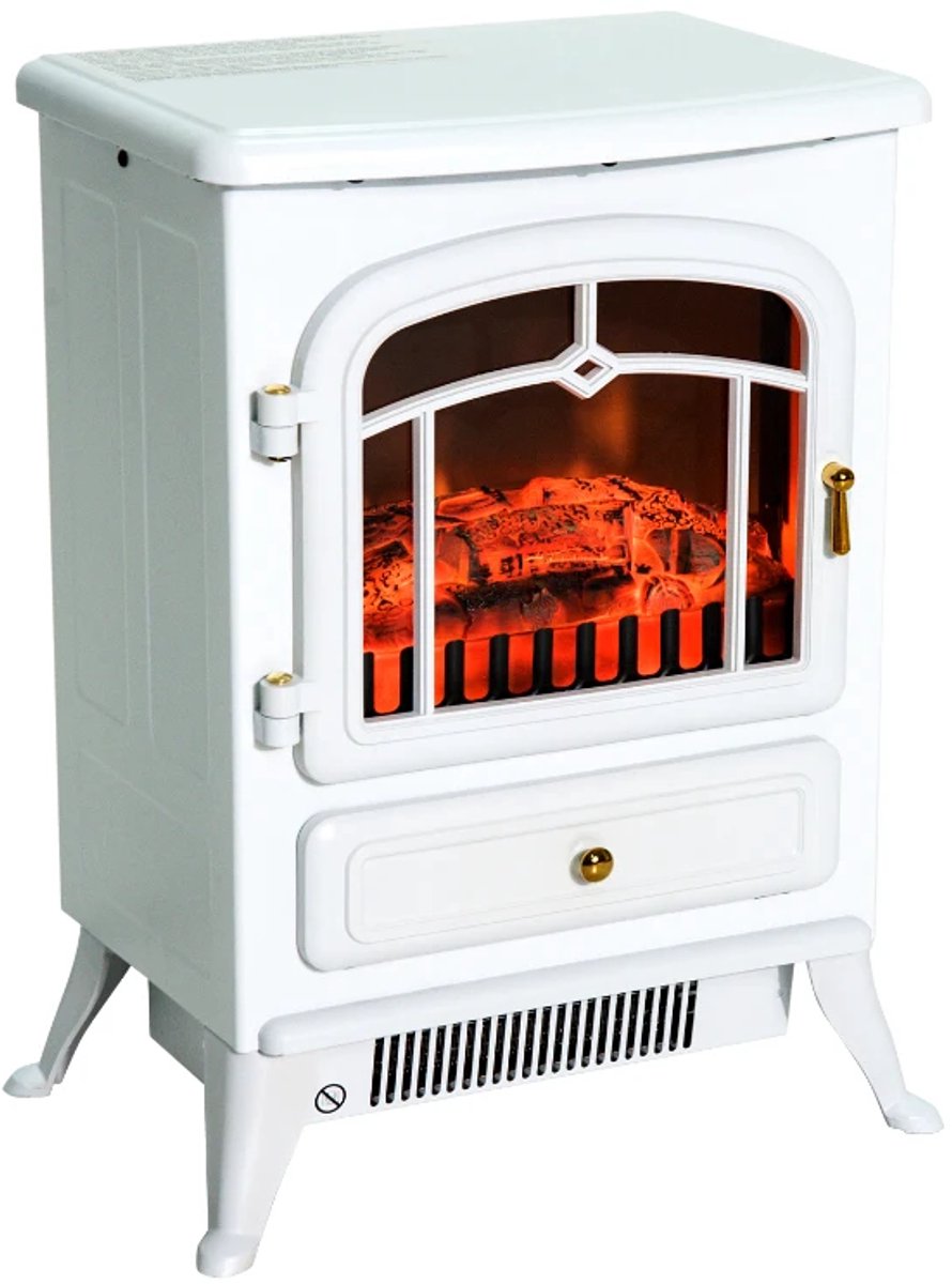 Sfeerhaard Elektrisch - Haard met Verwarming - met LED-Vlameffect - 950/1850 W - Kachel Vrijstaand - Openhaard - Thermostaat & Oververhittingsbeveiliging - Wit