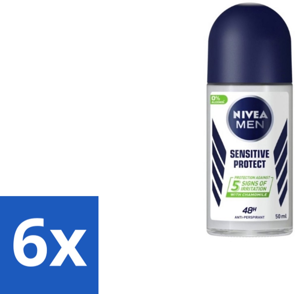 6 x Nivea - Men - Deodorant - Roller - Sensitive Protect - 50 ml - Gevoelige Huid - Deodorant Roller - 48 Uur Bescherming - Kamille Extract - Avocado Olie