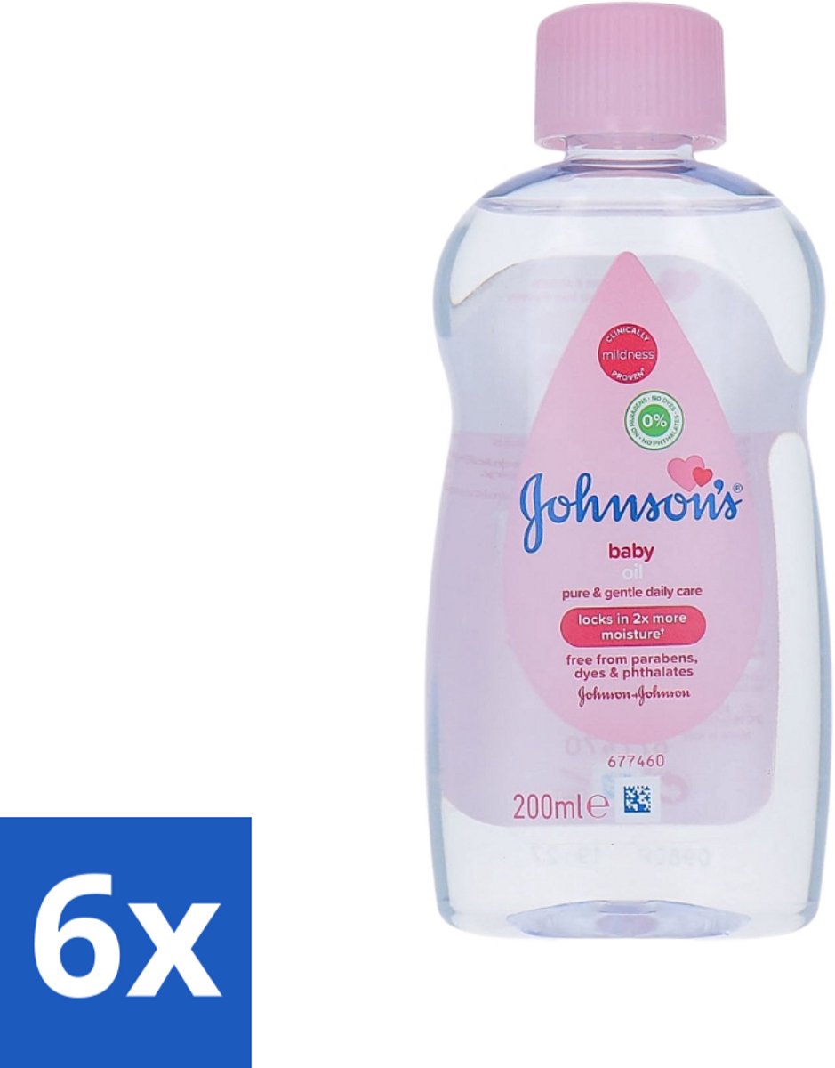 6 x Johnson's - Baby Olie - Puur & Zacht - 200 ml - Babyolie - Babyhuid Verzorging - Hydrateren - Zachte Huid - Babyhuid Bescherming