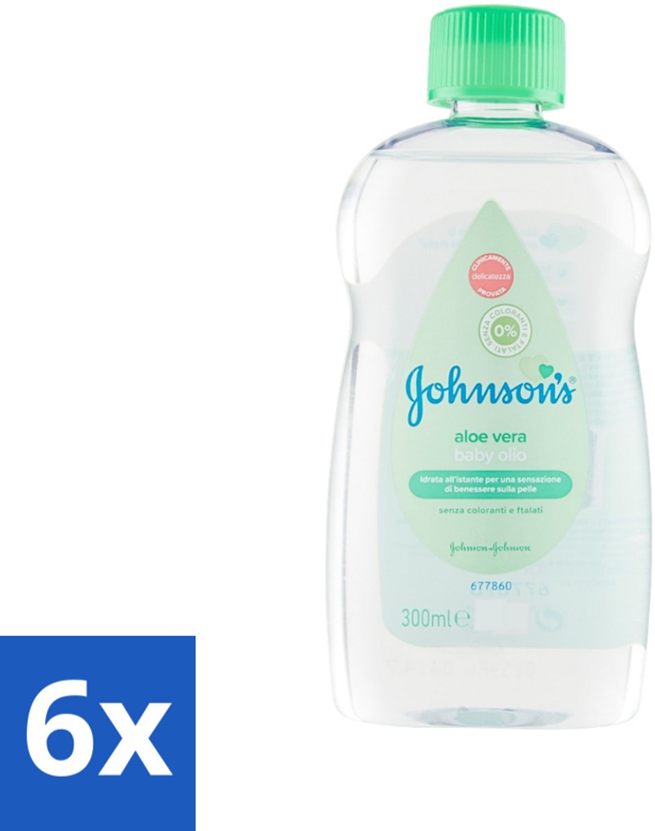 6 x Johnson's - Baby Olie - Aloe Vera - 300 ml - Babyolie - Aloe Vera - Babyhuid Verzorging - Melkkorst Verwijderen - Hydraterende Olie