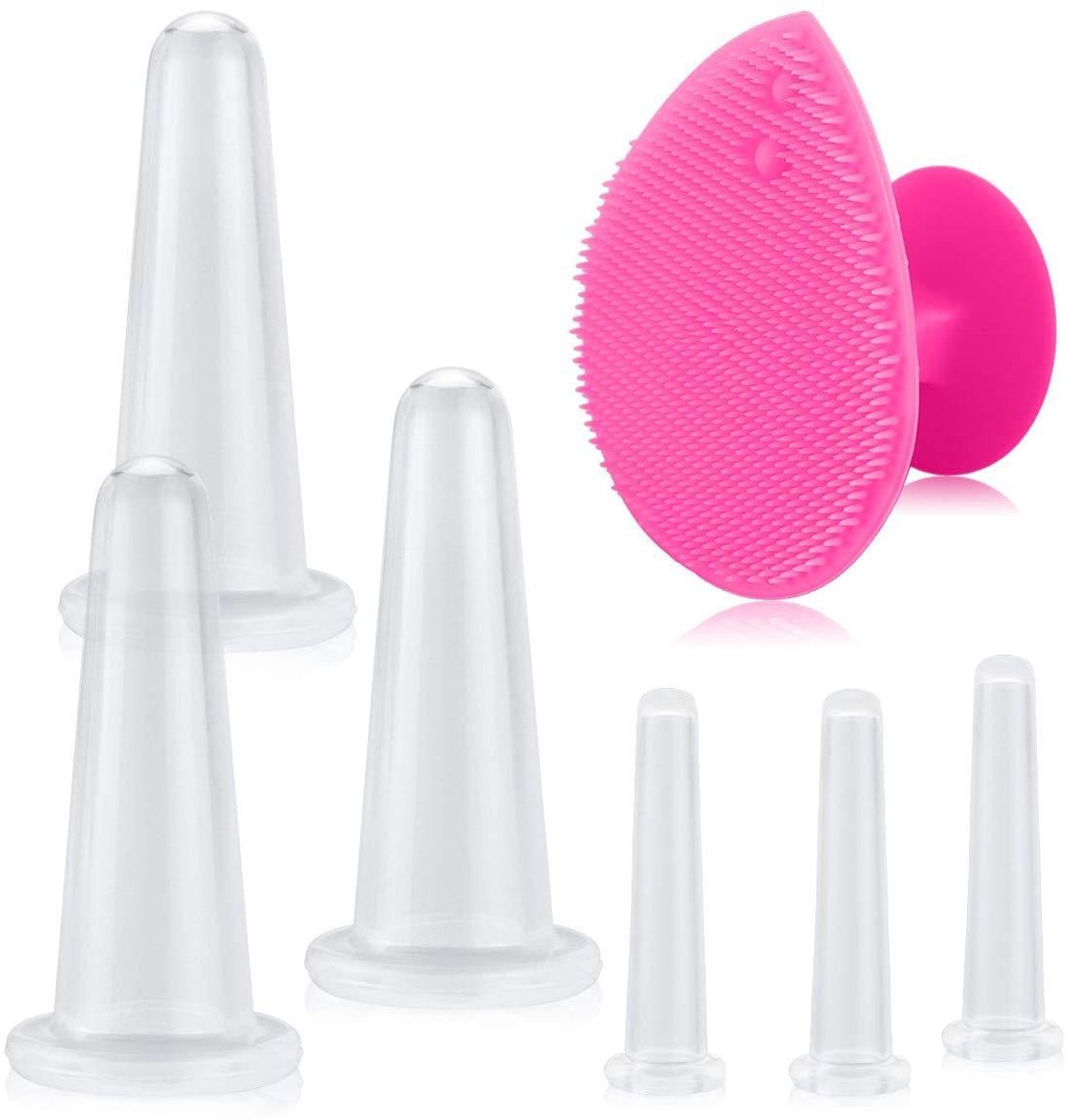 Siliconen gezichts cupping set, vacuümmassage cupset voor lichaam, gezicht, nek, rug en ogen, 6 cups en exfoliërende borstel, Lichaams- en gezichtsmassagers (Doorschijnende) - Cyslmuk®