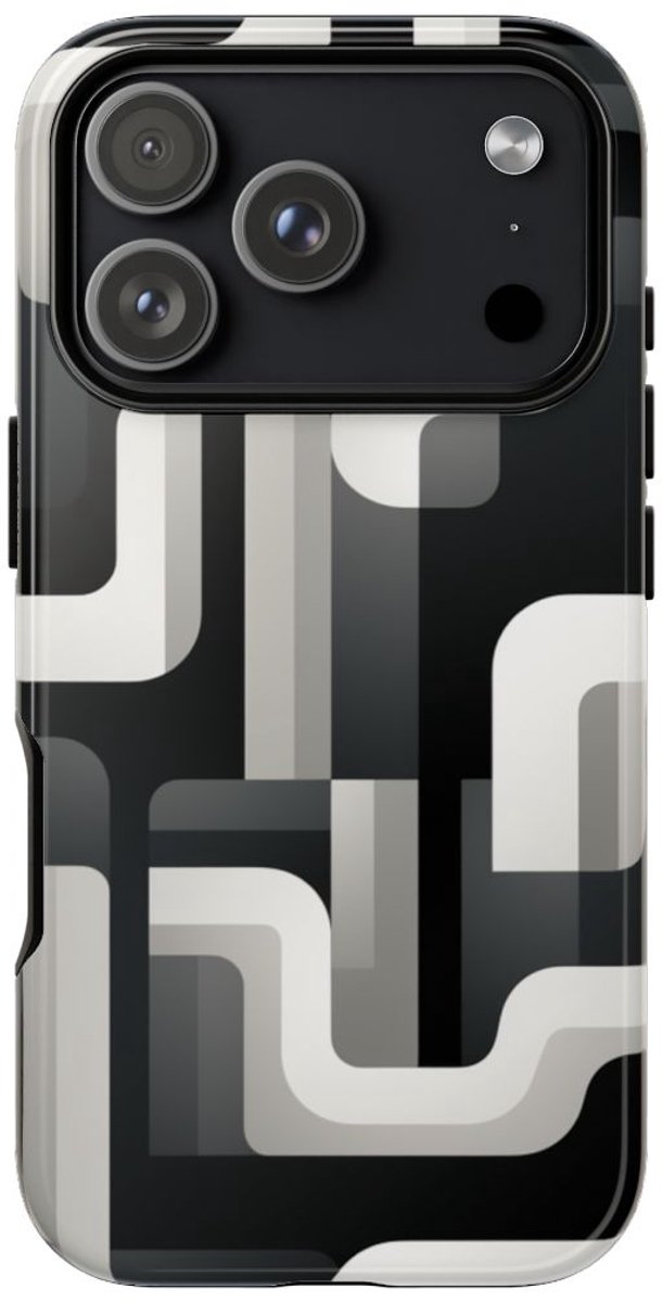 Stoer Zwart-Wit Geometrisch Patroon – Telefoonhoesje Geschikt voor iPhone 17 Pro