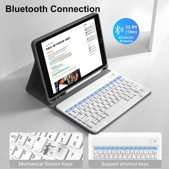 WIWU iPad 9e/8e/7e generatie hoesje met toetsenbord, afneembare hoes met verticale ondersteuning, voor Air 3e, iPad Pro 10,5 inch, trackpad, 7 kleuren achtergrondverlichting