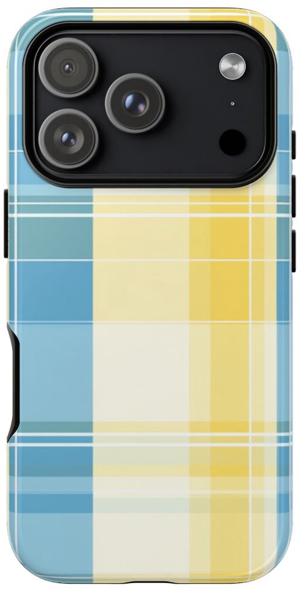 Ocean Blue en Geel Geruit Patroon – Telefoonhoesje Geschikt voor iPhone 17 Pro