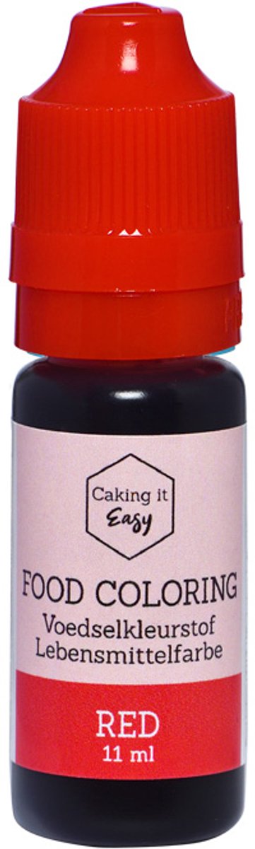 Caking it Easy ® - Voedingskleurstof Rood - 11 ml (waterbasis) - Topkwaliteit Eetbare Kleurstof voor taart / bakken