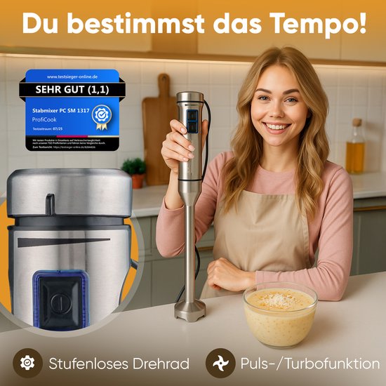 ProfiCook SM 1317 - Staafmixer - 1000 W Traploze snelheidsinstelling, Turbofunctie RVS van ProfiCook — afbeelding 2