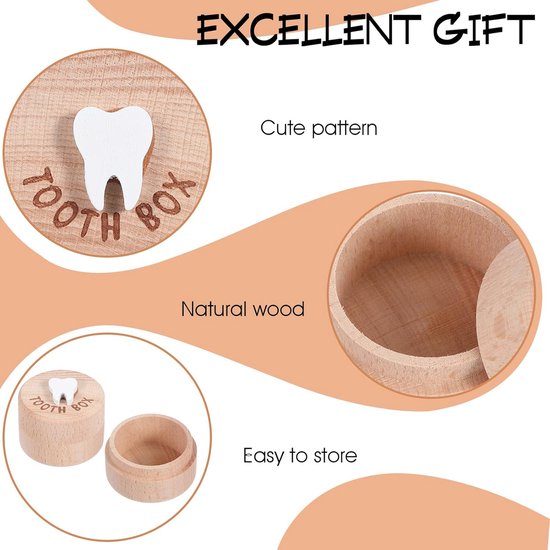 Tandenfee-doosje, schattig gesneden houten doosje met 3D-tand, bewaart verloren tanden, souvenir, verloren tand-aandenken, opbergdoos, cadeau, peutertandencontainer voor verjaardag, baby, peuter, bewaart jeugdherinnering van Merkloos — afbeelding 2