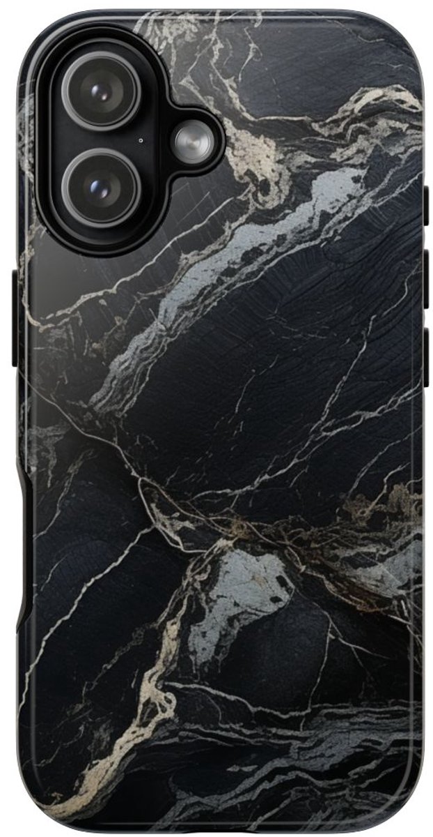 Zwarte Marmerstructuur met Witte Adering – Telefoonhoesje Geschikt voor iPhone 17