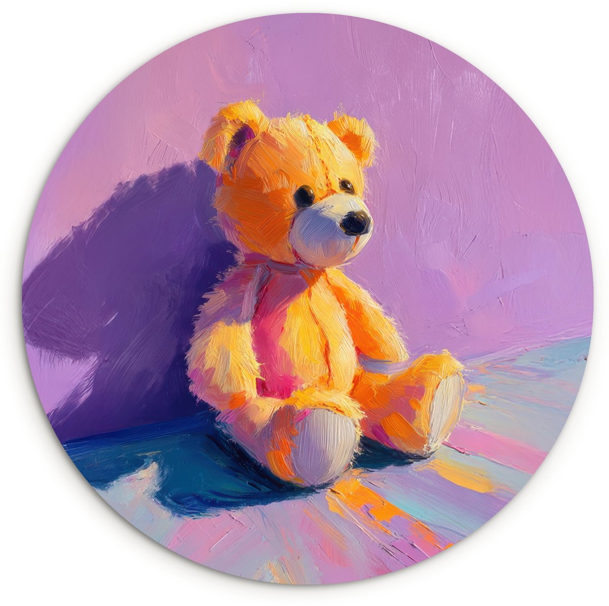 WallCircle Wandcirkel 140x140 cm - Muurcirkel Teddybeer - Schaduw - Penseelstreken - Paars - Muurdecoratie woonkamer - Wanddecoratie slaapkamer - Kamer decoratie accessoires - Ronde schilderijen
