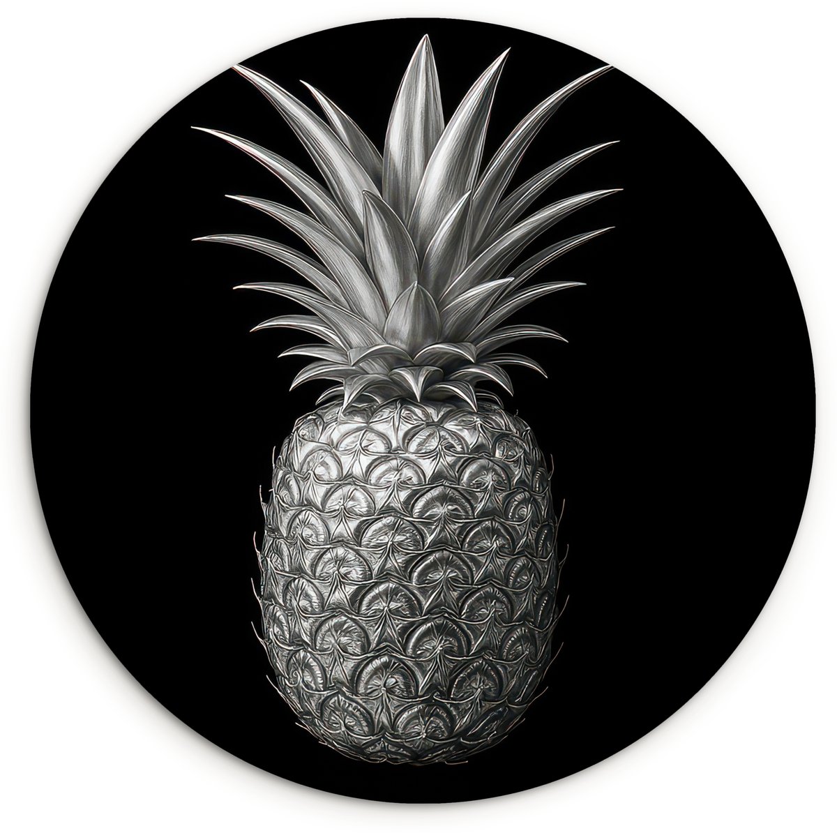 WallCircle Wandcirkel 120x120 cm - Muurcirkel Ananas - Gedetailleerd - Bladeren - Muurdecoratie woonkamer - Wanddecoratie slaapkamer - Kamer decoratie accessoires - Ronde schilderijen