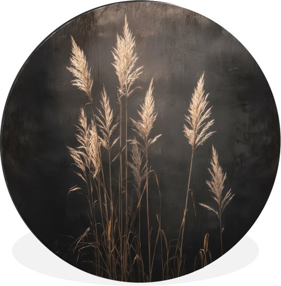 WallCircle - Wandcirkel - Muurcirkel - Siergras - Pluimen - Verlichting - Zwart - Aluminium - Dibond - 60x60 cm - Binnen en Buiten