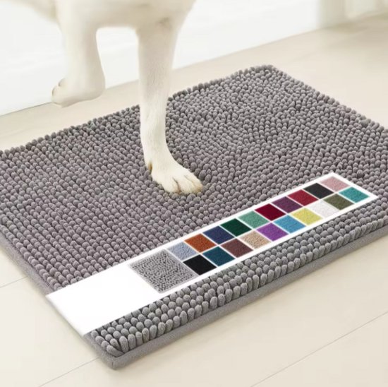 Paillasson en microfibre super absorbant pour chiens, adapté aux pattes boueuses, tapis antidérapant lavable pour animaux de compagnie, tapis chenille à séchage rapide pour le couloir, tapis intérieur et extérieur lavable en machine, gris clair