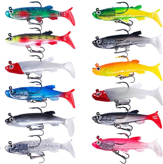 Kunstaas set - 10 Stuks - pluggen met haak - Kunstaas - Jerkbaits - Crankbaits - Rubberen vis - Visaas - Zacht Kunstaas - Alle type roofvis - Visaas Zeevissen Set - Rubberen Vissen Met Jigkop - Voor snoek, baars, snoekbaars, vissen