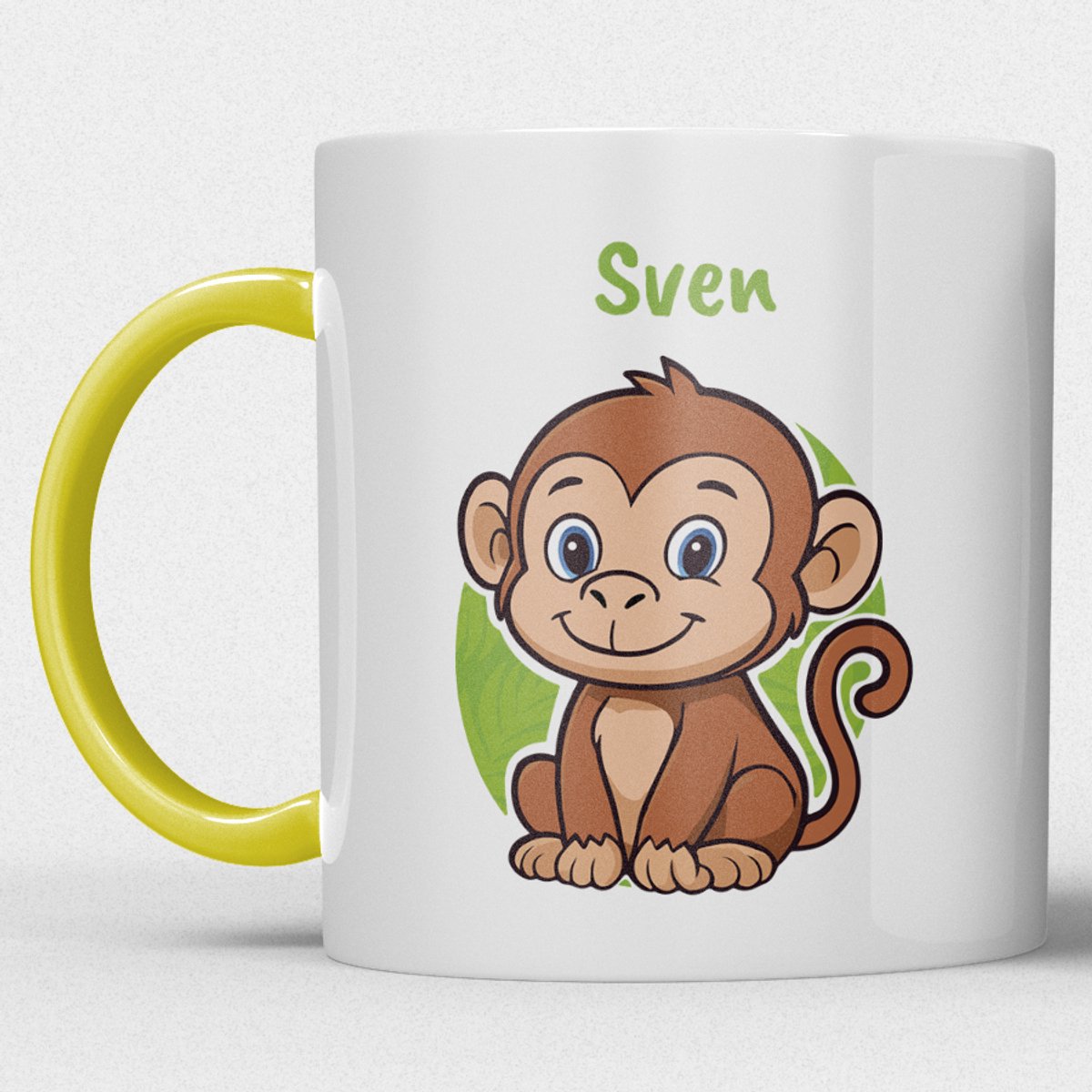 kindermok\kinderbeker | gepersonaliseerd met naam | met aap | geel | Schattige illustraties