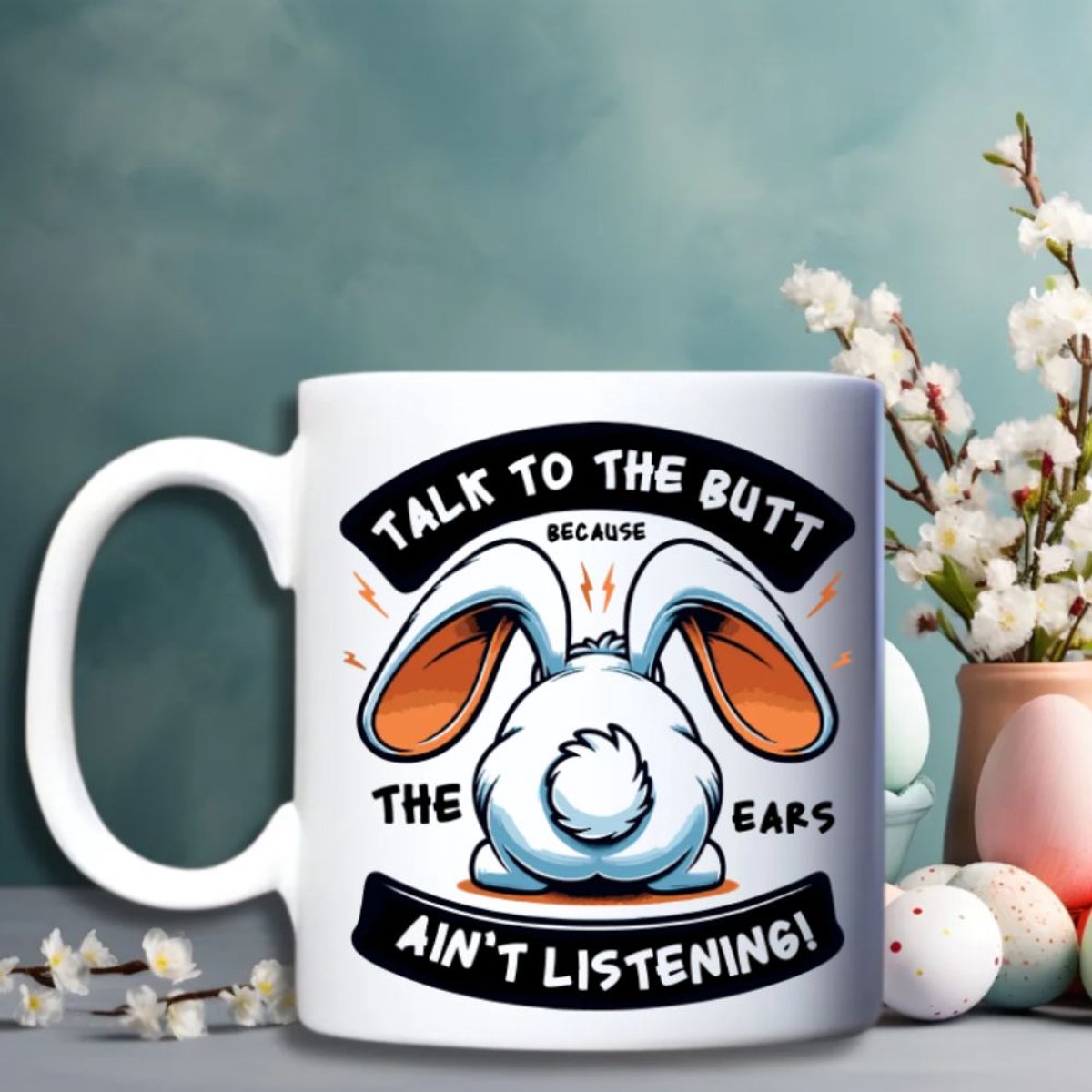 Grappige Mok – Bunny Talk to the Butt – Humor Cadeau voor Pasen - Beker - Beetje brutaal