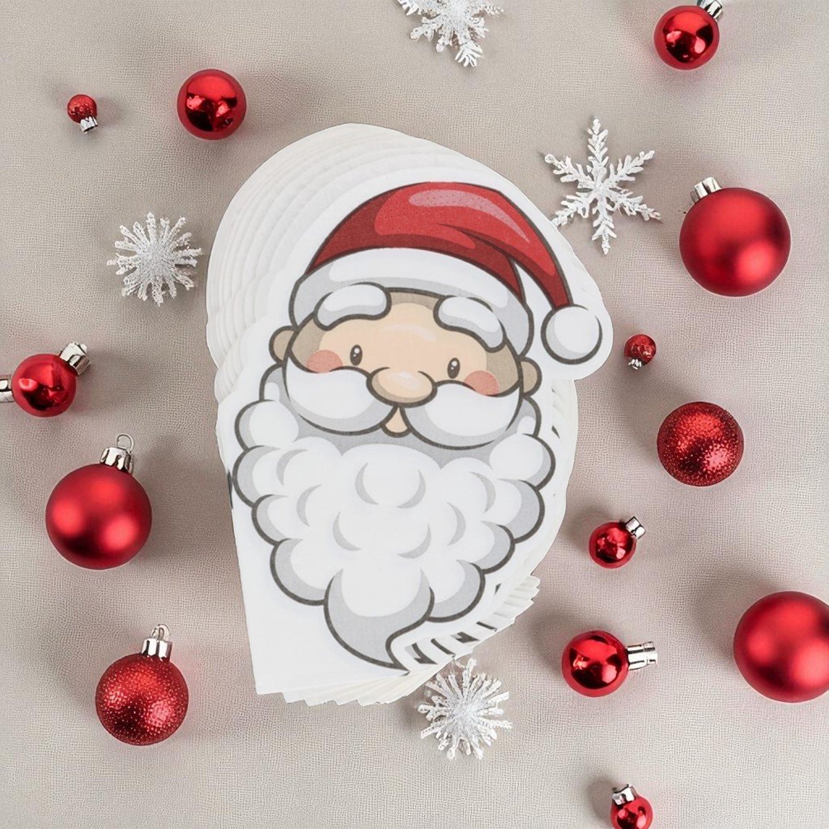 Image of 5-Pack papieren kerstservetten in kerstman hoofd design – wegwerpbaar