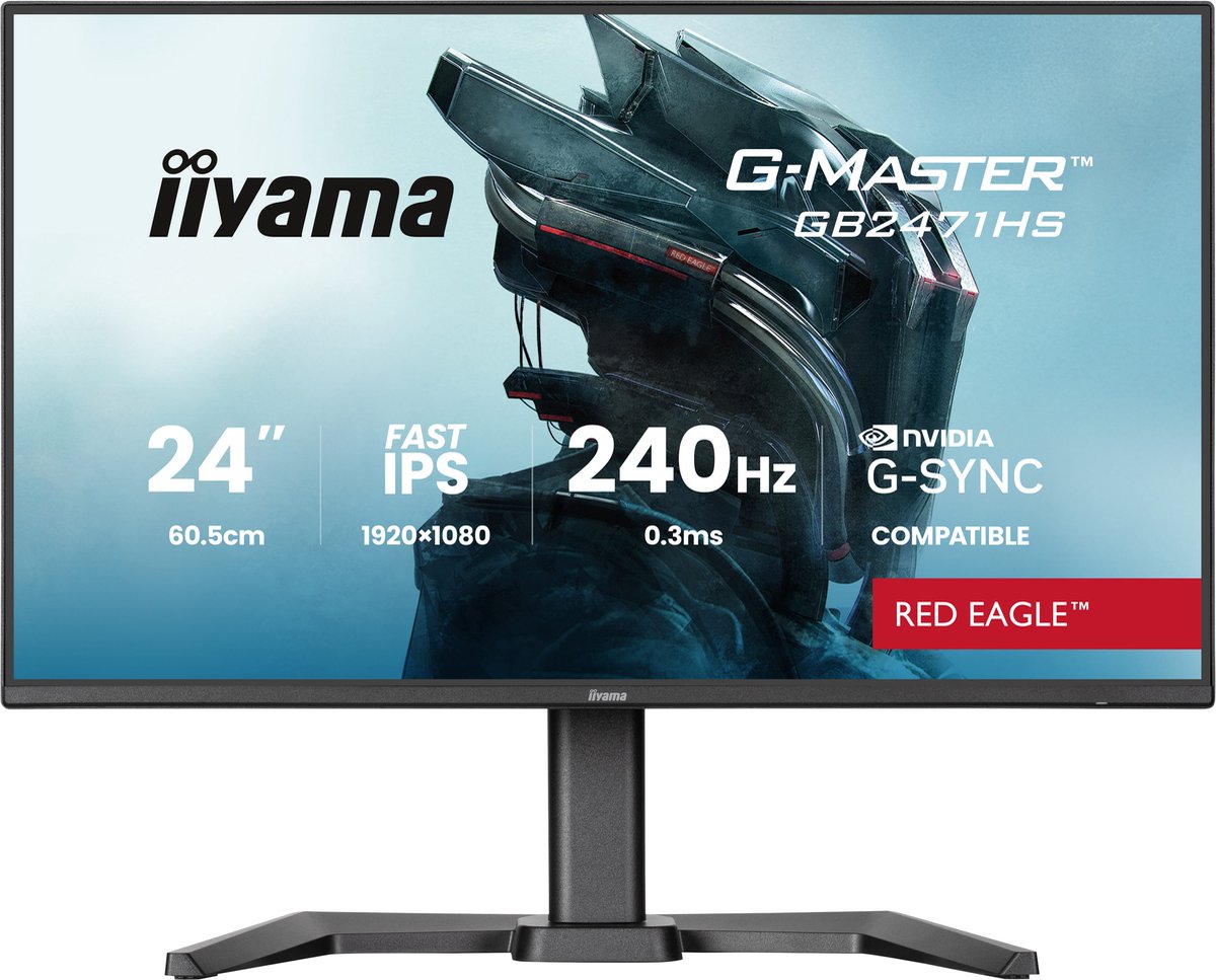 iiyama G-Master GB2471HS-B1 Red Eagle - 24 inch - Full HD - IPS - 240 Hz - Verstelbaar - G-Sync compatible - iiyama - €129,00