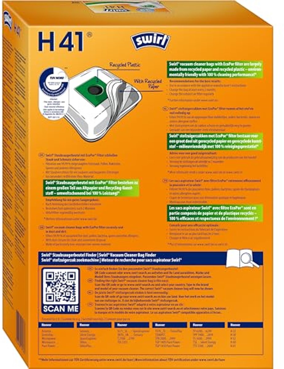 MicroPor Plus stofzuigerzakken H 41 met anti-allergeenfilter en AntiBac-systeem - 4 Stuks