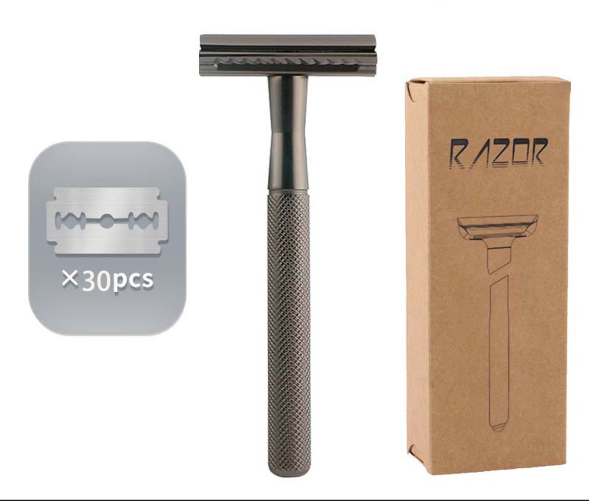 Namajunas - Safety Razor - Veiligheidsscheermes - Klassiek Scheermes voor Mannen en Vrouwen - Duurzaam Scheren - Handvat van massief koper - Zero Waste - Double Edge - 30 RVS Scheermesjes - Zwart