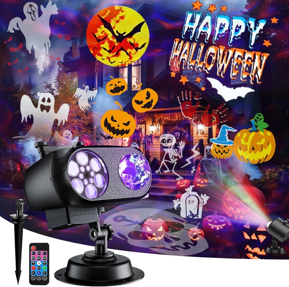 Daity Halloween decoratieprojectorlicht voor thuis, 2025 geüpgradede feestdagprojector, toont 8 patronen tegelijk, weerbestendige Halloween decoratielichtshow op afstand