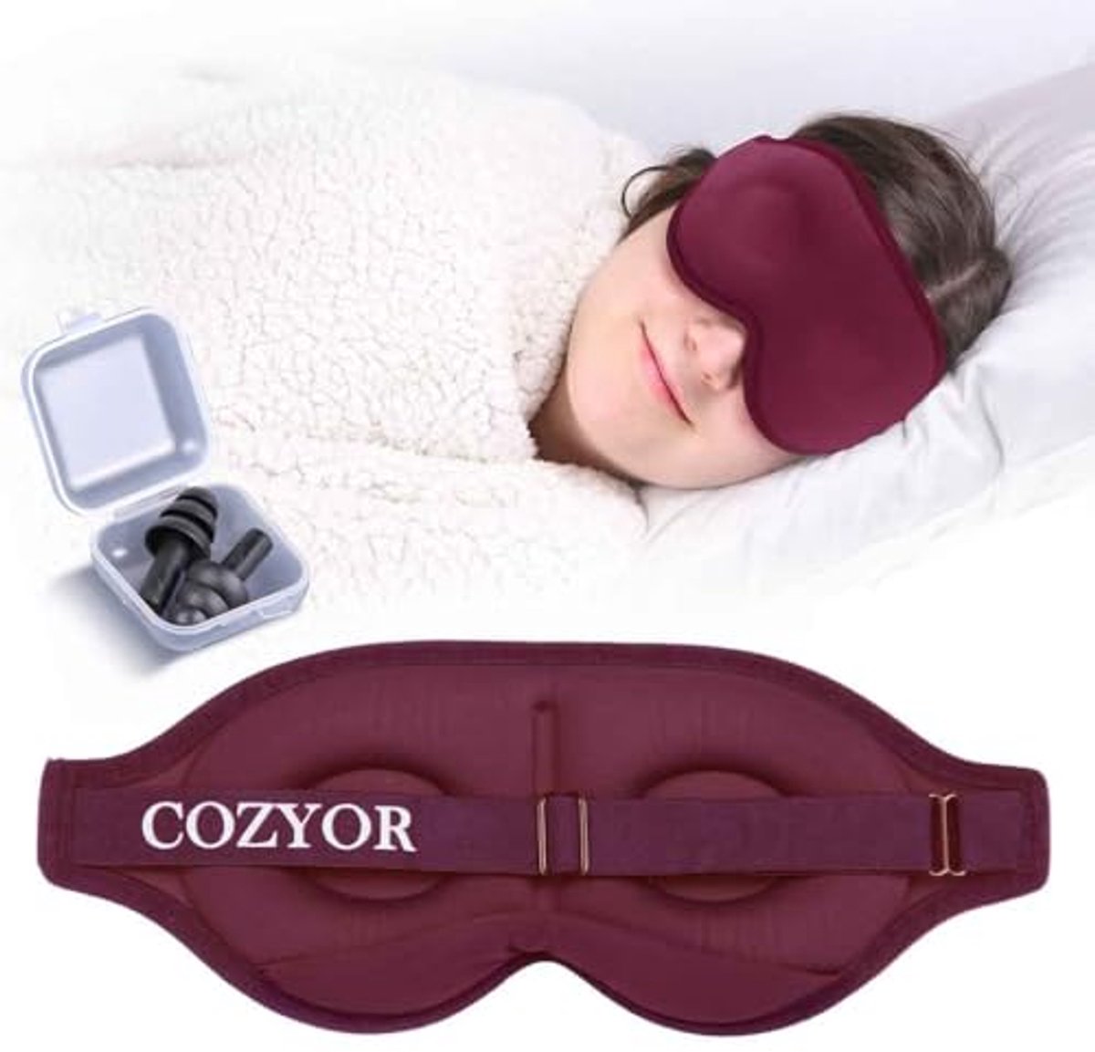 Slaapmasker met 3D-bekleding voor zijslapers - 100% Donker & Comfortabel met Oordopjes