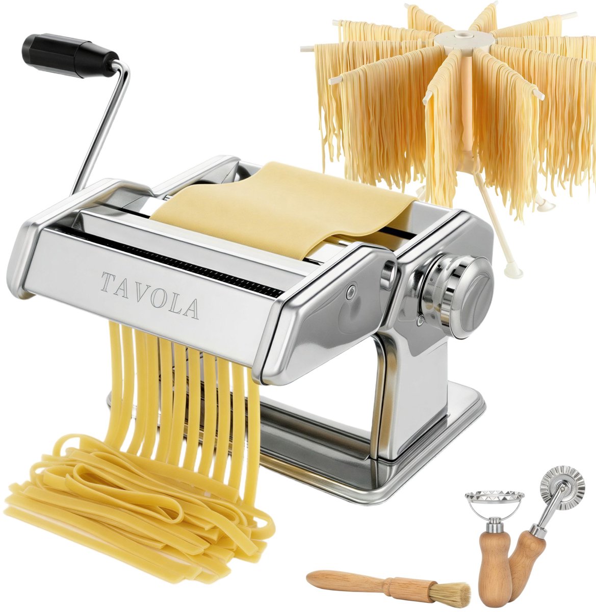 Tavola - Pastamachine + Pasta droogrek - Pasta maker - Pasta maken - Ravioli maken - RVS - Housewarming cadeau
