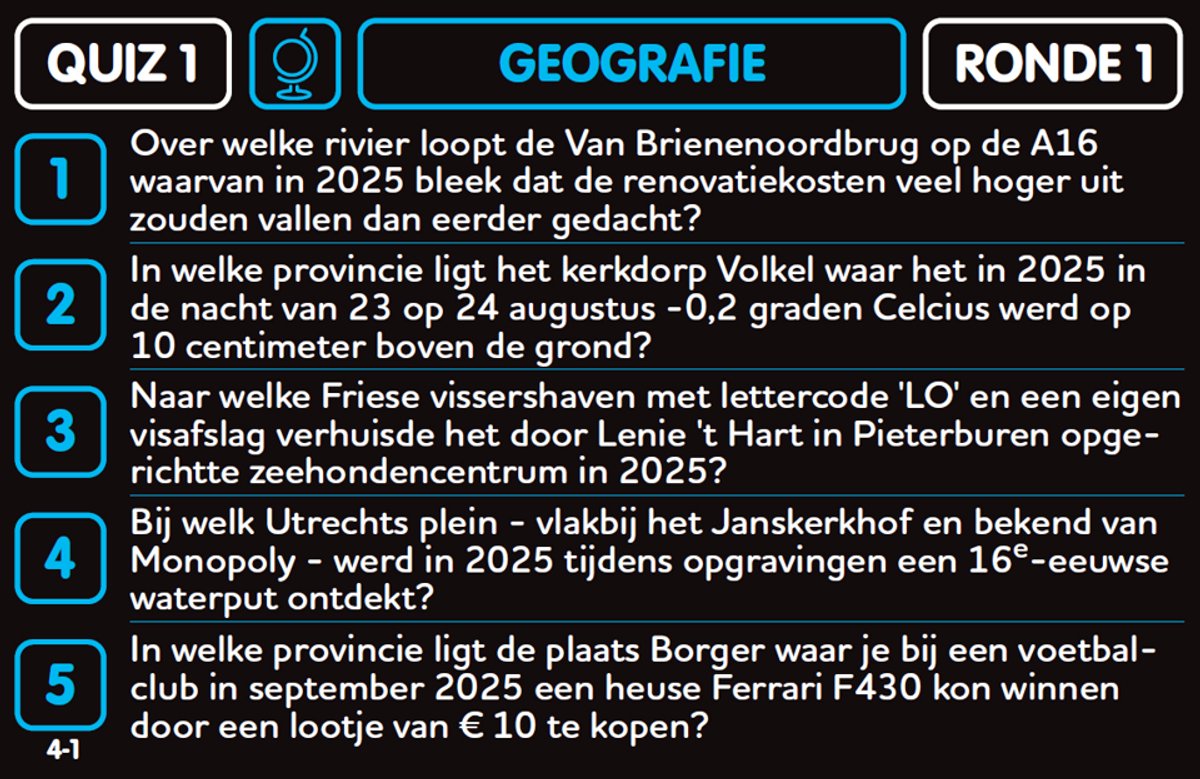 Pubquiz #4 (over 2025!); 9x pubquiz van 6 rondes - quizpuzzels - pocketformaat Vragenspel - Kaartspel - Quizspel / Partyspel met Trivia voor thuis, in de kroeg of onderweg - 4-24 spelers / groepen - totaal 198 vragen over Nederland! — afbeelding 2