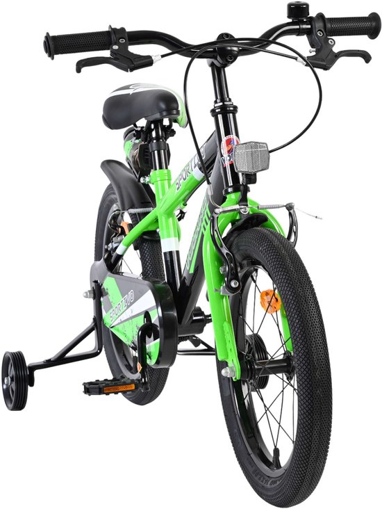 Volare Sportivo Kinderfiets - Jongens - 16 inch - Groen Zwart - Twee Handremmen van Volare — afbeelding 2