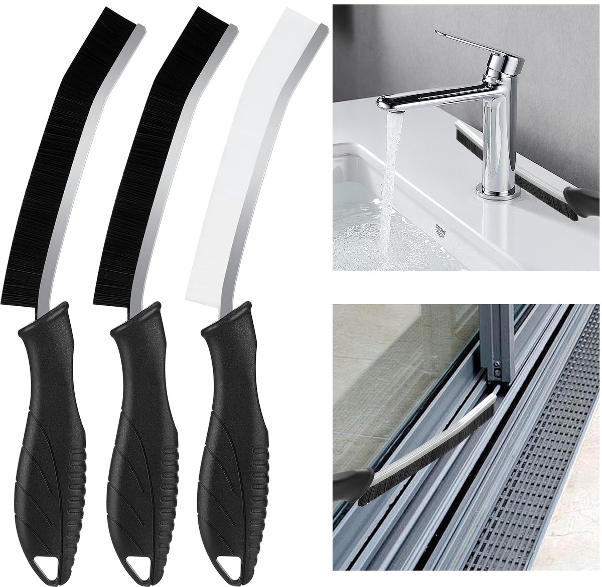 Ibenzoa® Set van drie ergonomische borstels voor veelzijdige reiniging in huis