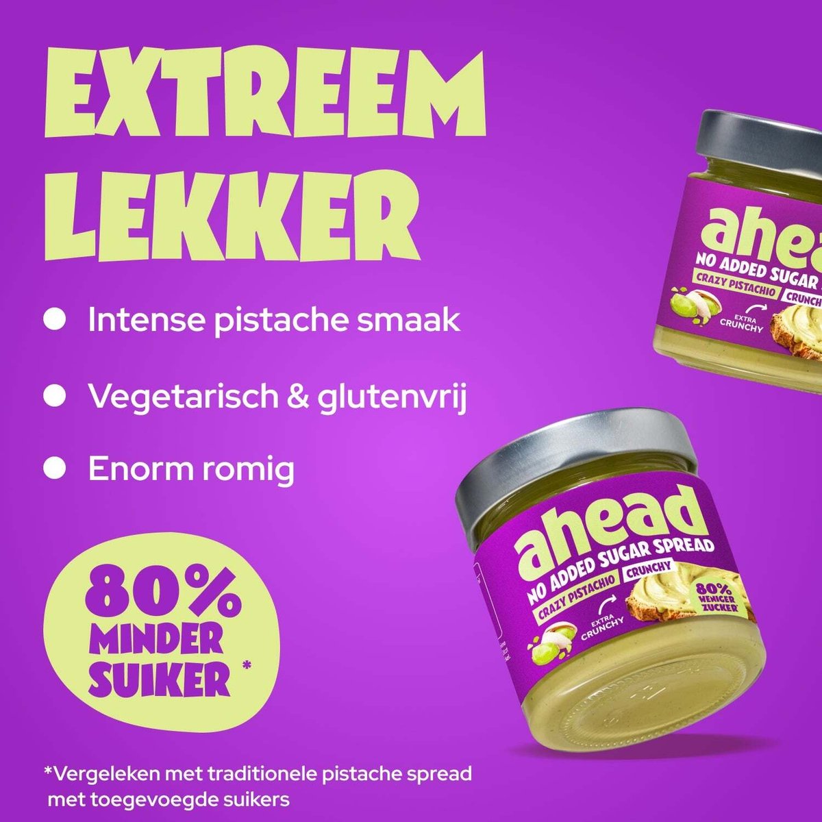 ahead Crazy Spreads – Suikerarme Notenpasta – Glutenvrij, Vegetarisch, Zonder Palmolie en Toegevoegde Suiker – Chocopasta & Pistache Pasta