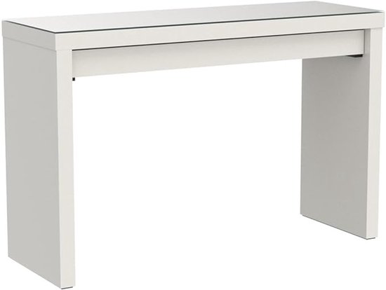 Elegante luxe kaptafel – moderne witte kaptafel met glazen blad, grote lade en veel opbergruimte – 120 x 41 x 78 cm HomeByNicole