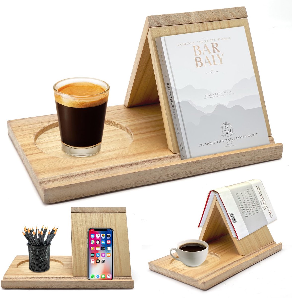 Azomor® Kleine Houten Boekenstandaard voor Bureau en Nachtkastje