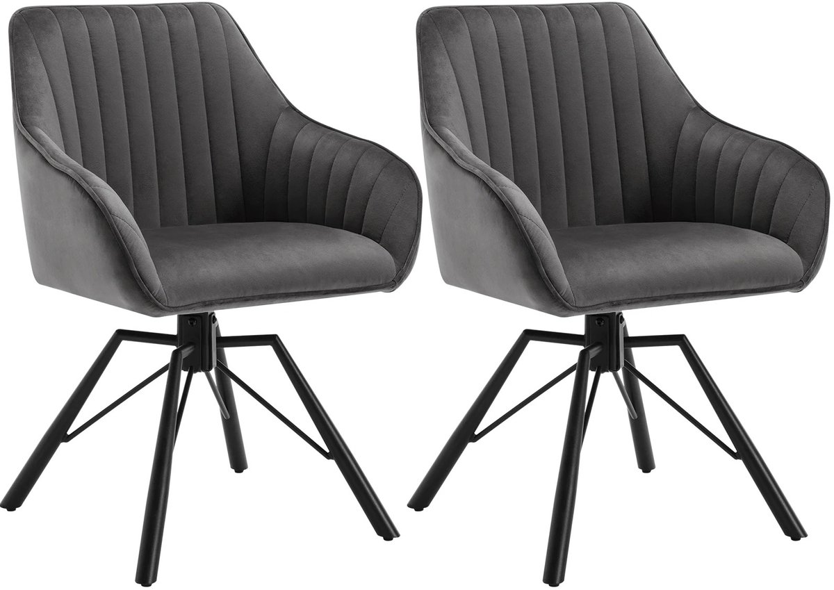 Cozy Cottage® Set van 2 Draaibare Eetkamerstoelen – Fluwelen Gestoffeerde Stoelen – Ergonomische Lounge Stoelen met Armleuningen – Comfortabele Keuken & Woonkamerstoelen – Velvet - Grijs