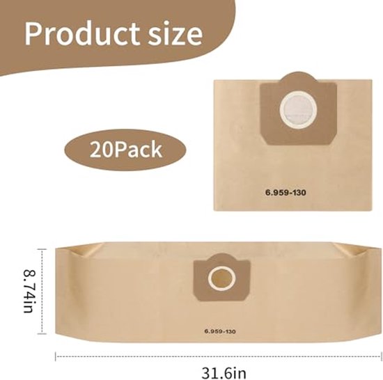 20-delige stofzuigerzak voor frequent gebruik - 10 liter, papieren zak met ritssluiting