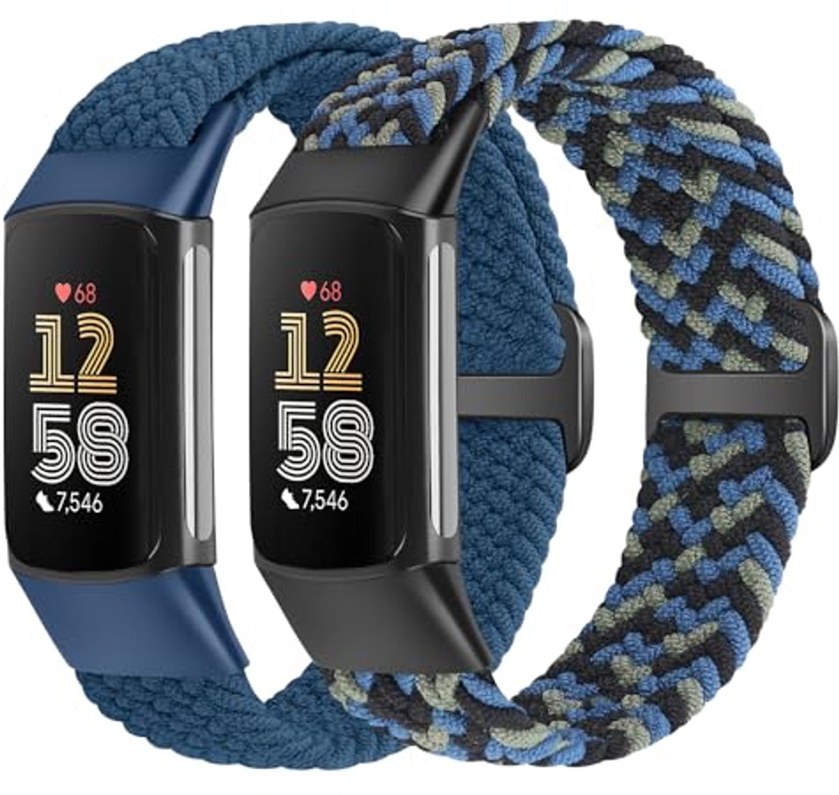 Elastische gevlochten armband voor Fitbit Charge 6/Charge 5 - Verstelbare Solo Loop van rekbaar nylon