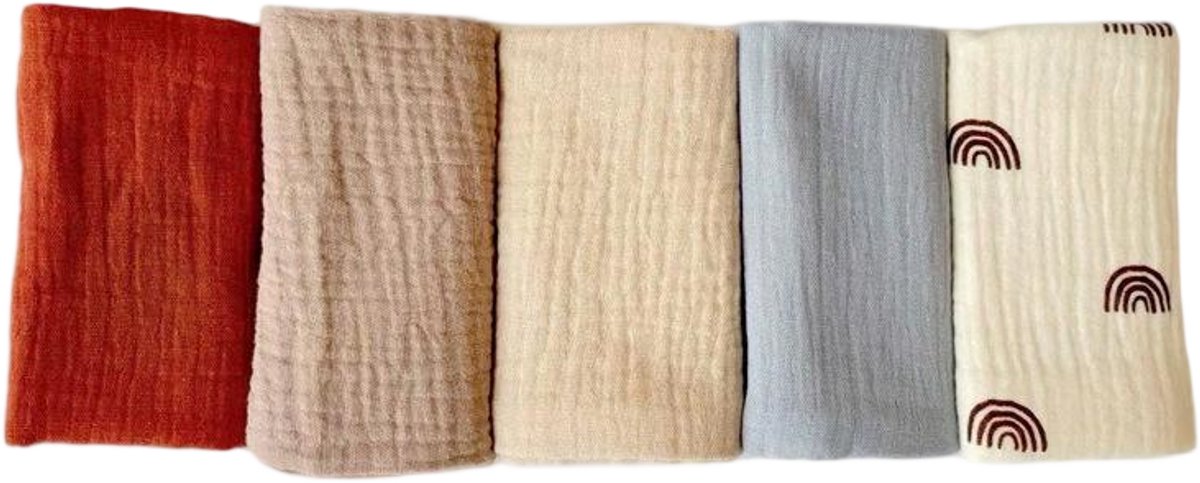 Image of 5-pack baby mousseline gezichtshanddoeken - pasgeboren handdoekset - 25 x 25 cm gezichts- en badhanddoeken - herbruikbare baby gezichtshanddoeken - 100% katoen - zacht en ademend - type C