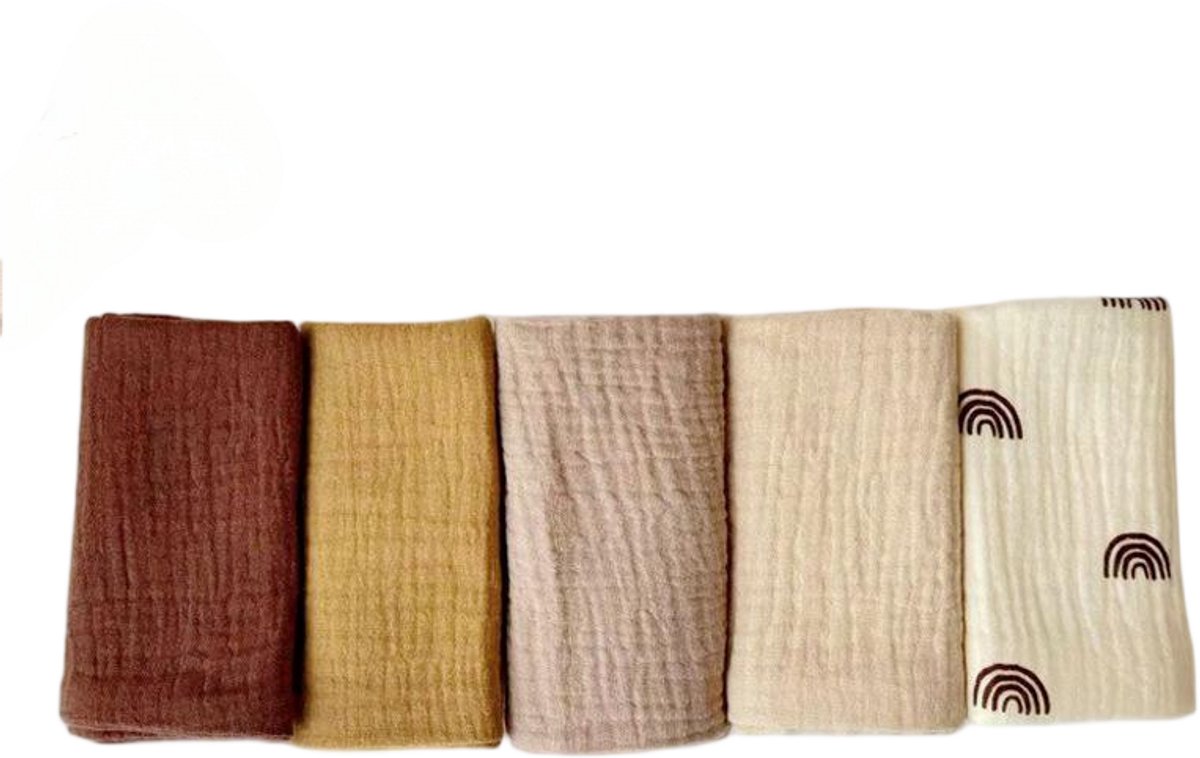 Image of 5-pack baby mousseline gezichtshanddoeken - pasgeboren handdoekset - 25 x 25 cm gezichts- en badhanddoeken - herbruikbare baby gezichtshanddoeken - 100% katoen - zacht en ademend - type A