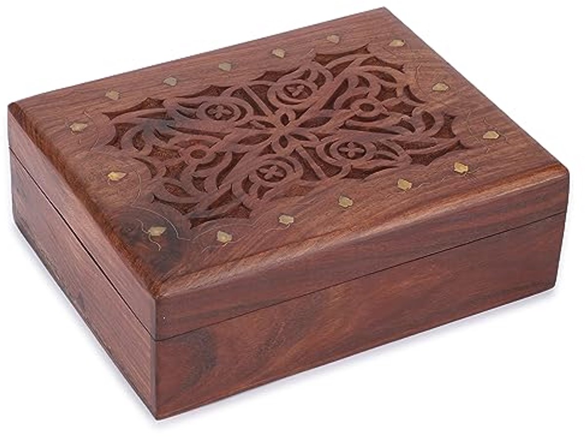 Houten Handgesneden Decoratieve Schatkist Sieradendoos Groot Keltisch Ontwerp Multifunctioneel Gebruik