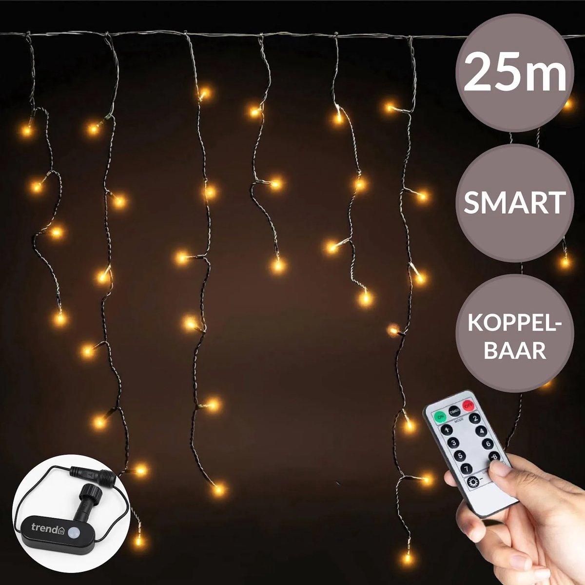 Trend24 - Smart Kerstverlichting - Lichtgordijn 25 meter - 1225 LED - Warm wit - Koppelbaar - App & Afstandsbediening - Dimbaar - Binnen & buiten -