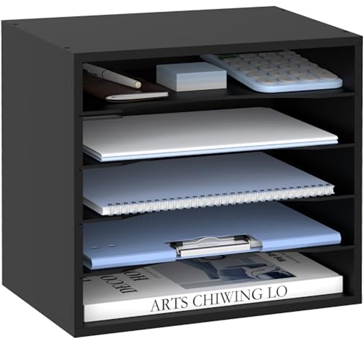 Houten bureauorganizer 5-laags - Papieren bestandsorganizer voor bureau, zwart