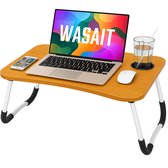 Lexorion Laptoptafel – Bedtafel – Kantelbare Laptoptafel – Opvouwbare Laptop Tafel met Bekerhouder – 60x40x26cm – Laptoptafel Bijzettafel – Bruin