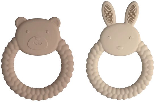 Set van 2 Siliconen Bijtringen – Konijn & Panda - Veilig & Zacht voor Baby’s