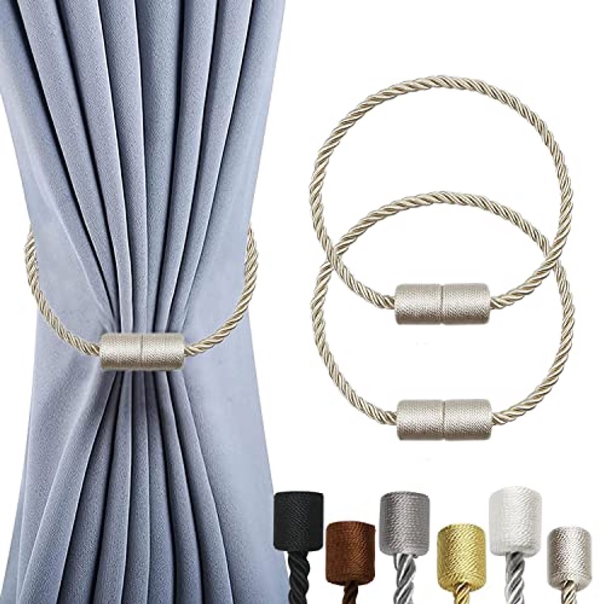 Magnetische Gordijnhouders - 2 Stuks met Dikkere Twist Rope en Sterke Magnetische Bevestiging