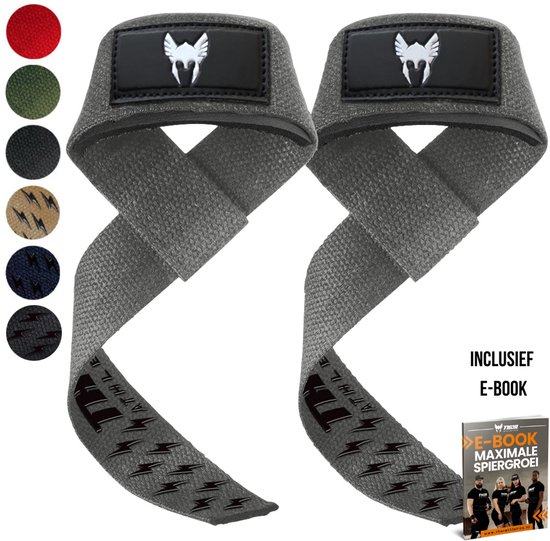 Sangles de levage Thor Athletics - Adhérence Extra - Accessoires de vêtements pour bébé de Musculation - Sangles de force athlétique - Sangles de soulevé de terre - Grijs - Livre électronique inclus