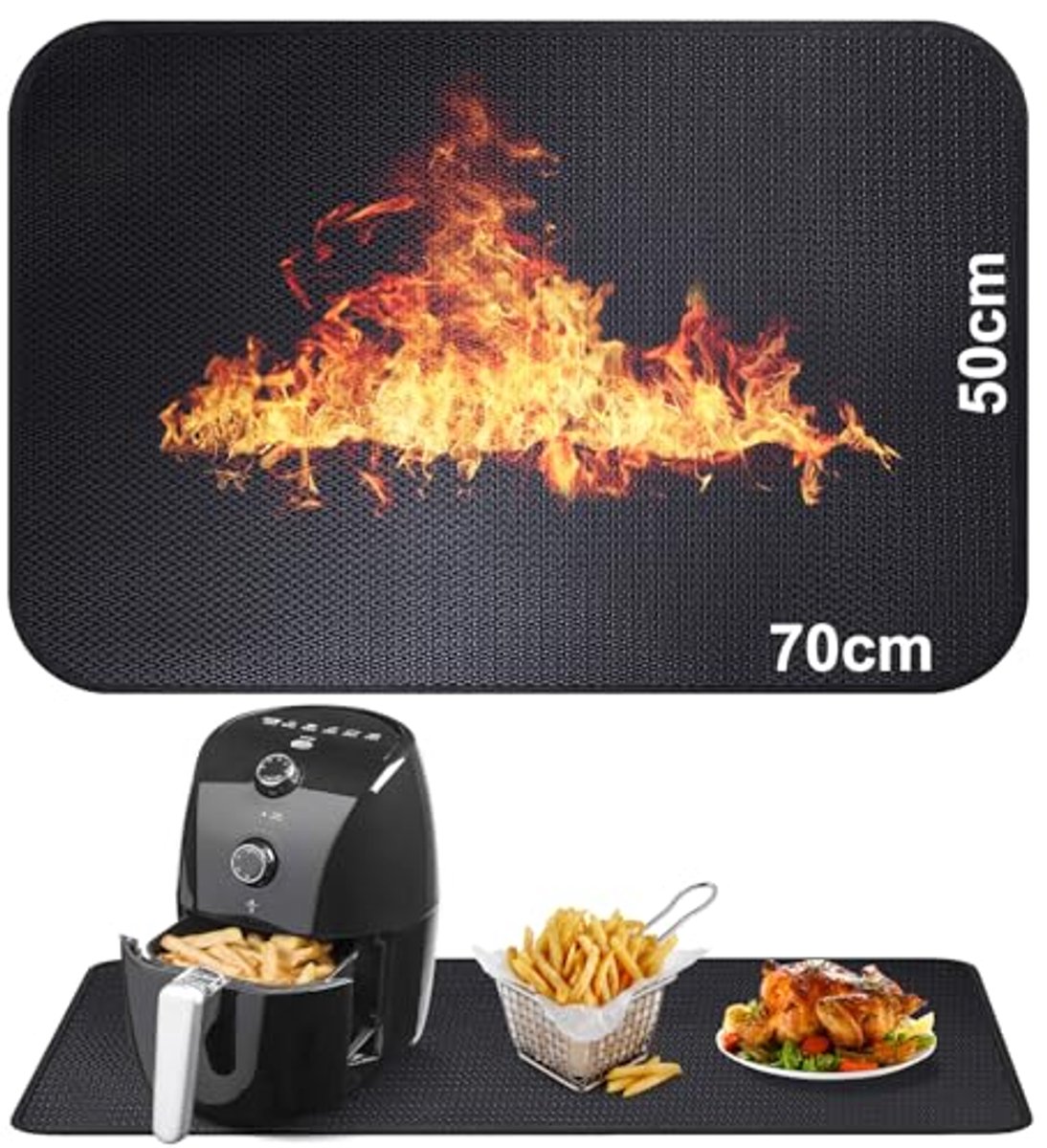 Vuurvaste Onderlegger 50 x 70 cm - Hittebestendige Glasvezel Silicone Mat voor Tafelblad en Luchtfriteuse