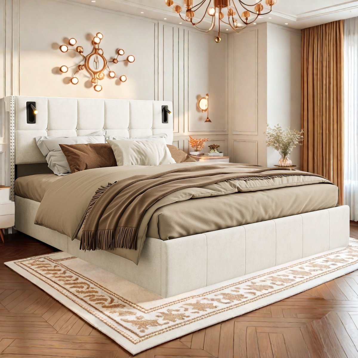 Tweepersoonsbed Beige Fluweel 140x200 cm met Opbergruimte - Tweepersoonsbed - €242,00