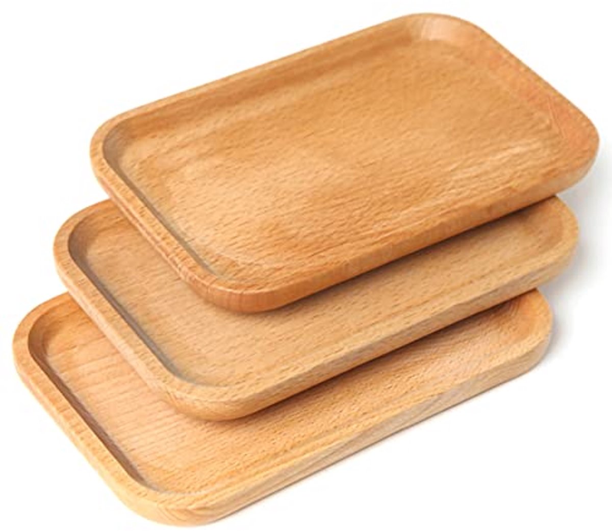 3-Pack 8x5 Inch Serveerschaal voor Voedsel - Rechthoekige Houten Dienbladen