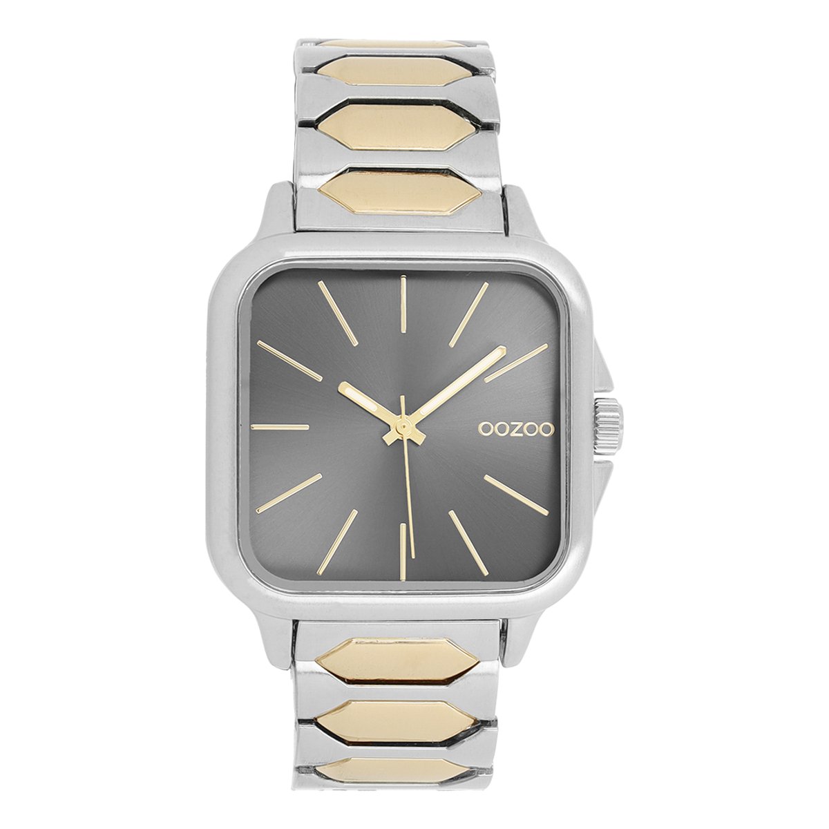 OOZOO Timepieces - Zilverkleurige horloge met zilverkleurig-gouden roestvrijstalen armband - C11604