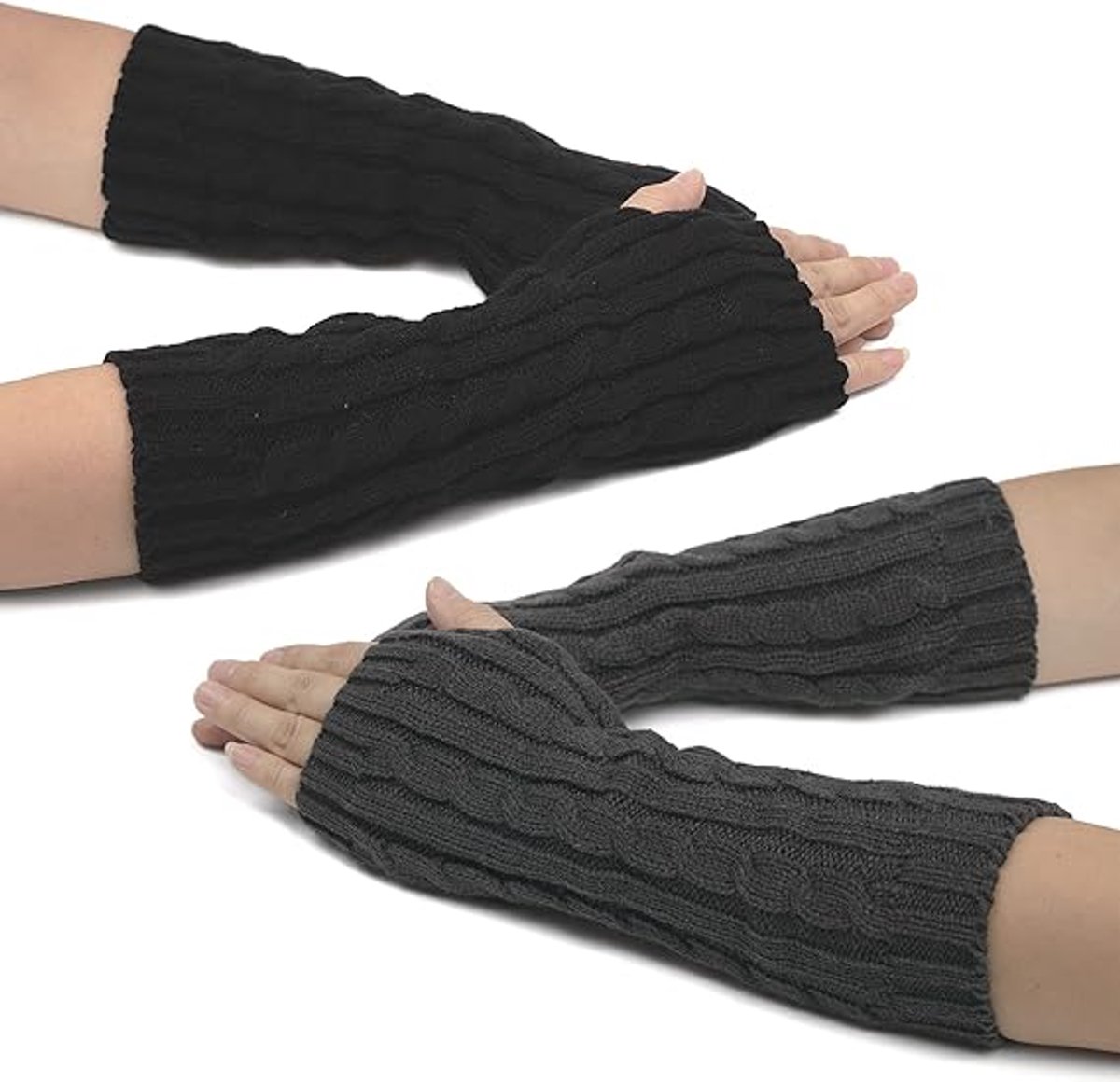Daity Gebreide armwarmers voor dames, vingerloze handschoenen, handschoenen met duimgat, wanten, geschikt voor typen, autorijden, rollenspellen